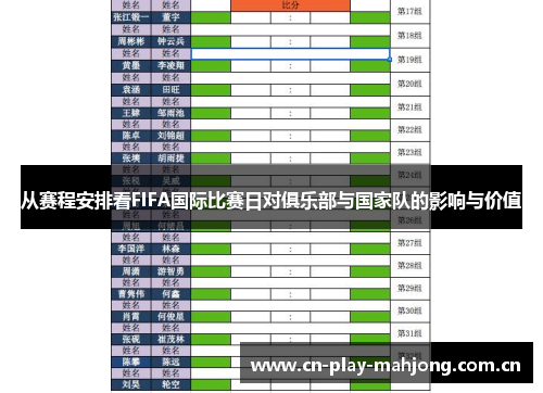 从赛程安排看FIFA国际比赛日对俱乐部与国家队的影响与价值